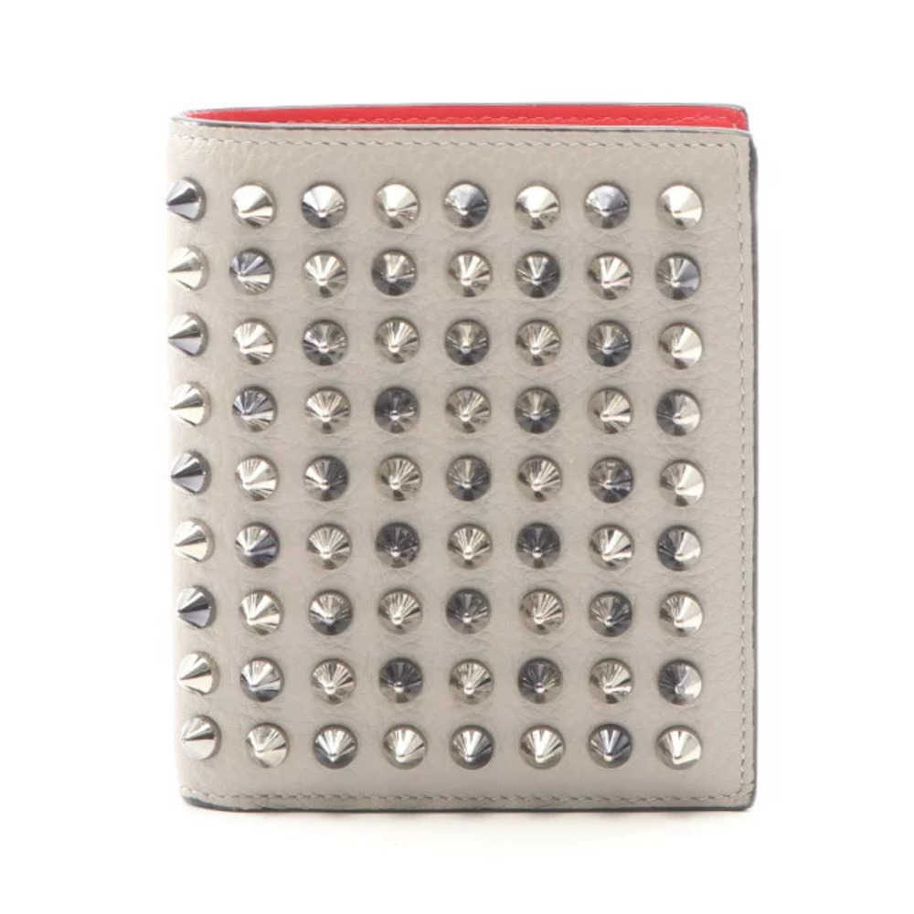 Christian Louboutin PAROS Spike Stud Bi fold Wallet Leather Gray